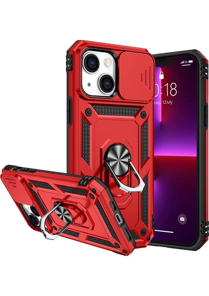 Apple Iphone 14 Kılıf Ultra Korumalı Yüzüklü Manyetik Sürgülü Vega Kapak