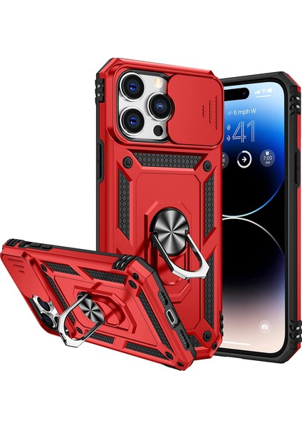 Apple Iphone 14 Pro Max Kılıf Ultra Korumalı Yüzüklü Manyetik Sürgülü Vega Kapak