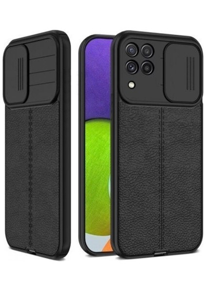 Samsung Galaxy M32 Kılıf Deri Dokulu Kamera Korumalı Silikon