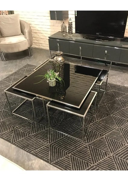 Metal Krom Kaplamalı Füme Aynalı Orta Sehpa