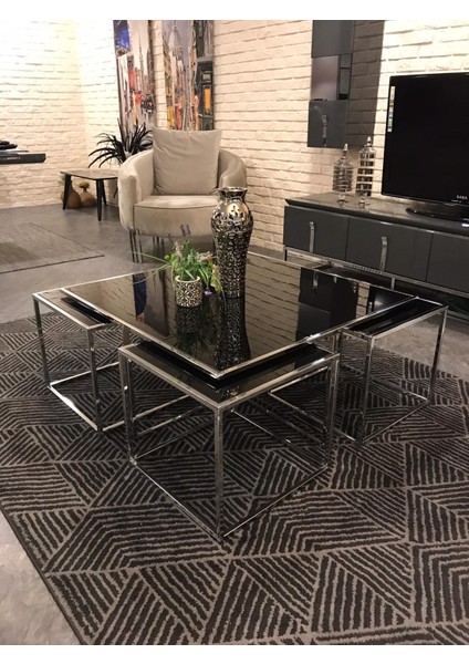 Metal Krom Kaplamalı Füme Aynalı Orta Sehpa fiyatları