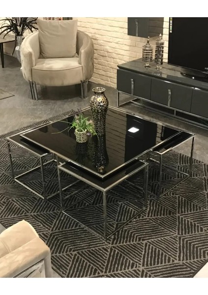 Metal Krom Kaplamalı Füme Aynalı Orta Sehpa modelleri