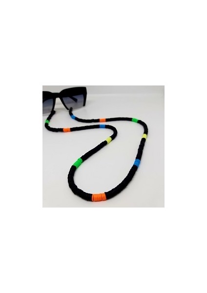 Siyah - Neon Fi̇mo Boncuk Unisex Gözlük Askısı SA1375