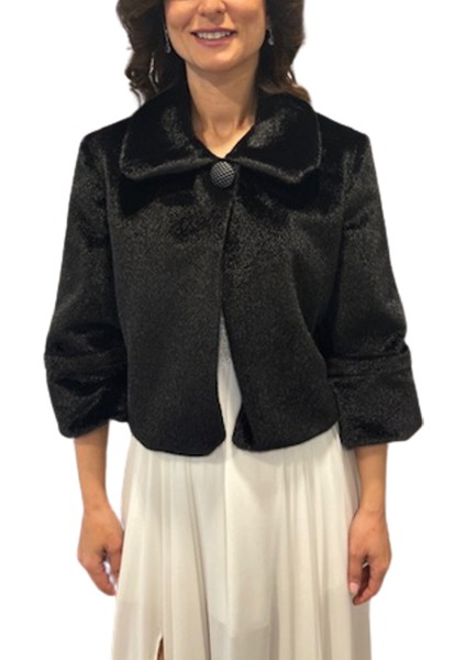 Newin Style Geniş Kollu ve Yakalı Gelin Etol Kürk Bolero Siyah