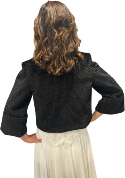 Newin Style Geniş Kollu ve Yakalı Gelin Etol Kürk Bolero Siyah