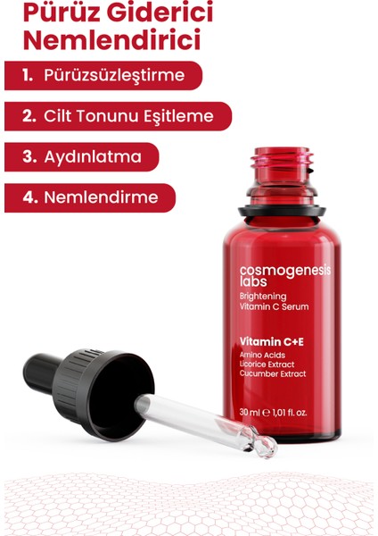 Cosmogenesis Labs Aydınlatıcı C+E Vitamini Serum 30ML Yenileyici Eşitleyici Pürüzsüz Görünüm & Nemlendirici Etkili