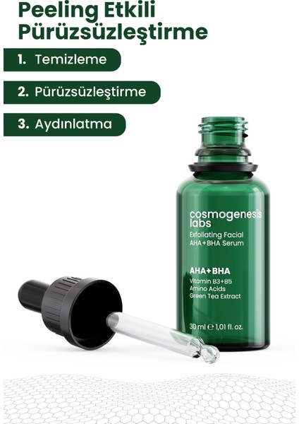 Cosmogenesis Labs Peeling Etkili Aha+Bha Serum 30ML Pürüzsüz Cilt & Yenileyici Aydınlatıcı Eşitleyici ve Nemlendirici