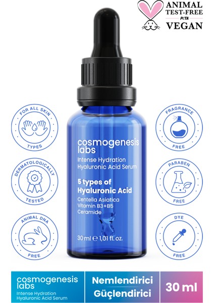 Cosmogenesis Labs Yoğun Nemlendirici Hyalüronik Asit Serum 30ML Pigment Canlı Görünüm