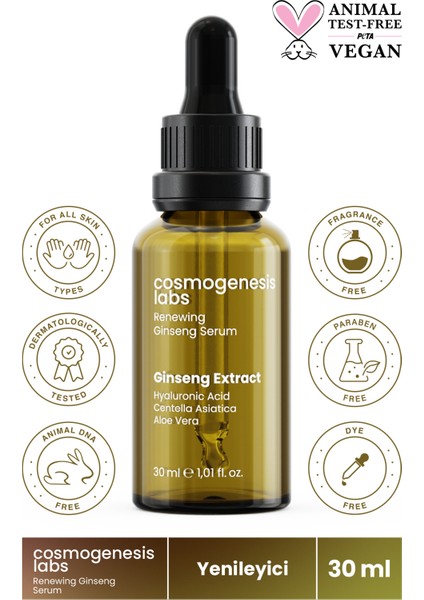 Cosmogenesis Labs Yenileyici Ginseng Vitamin Bakım Serumu 30ML Sıkılaştırıcı Aloe Vera Özü Tazelenme ve Yenilenme