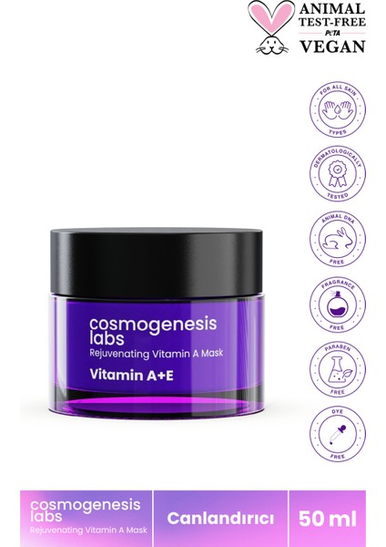 Cosmogenesis Labs Canlandıran A Vitamini Maske 50ML Kuruluk Önleyici Gençleştirici ve Parlak Esnek Pürüzsüz Görünüm