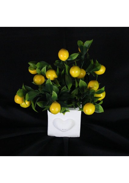 Çiçek Taş Beyaz Saksı Kalp Desenli Limon Ağaç Yapaylar
