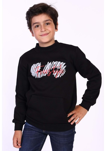 Toontoy Erkek Çocuk Kanguru Cepli Baskılı Sweatshirt