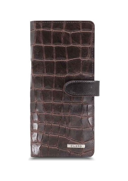 Large Croco Kahverengi Kart ve Para Slotlu Hakiki Deri Telefon Cüzdanı