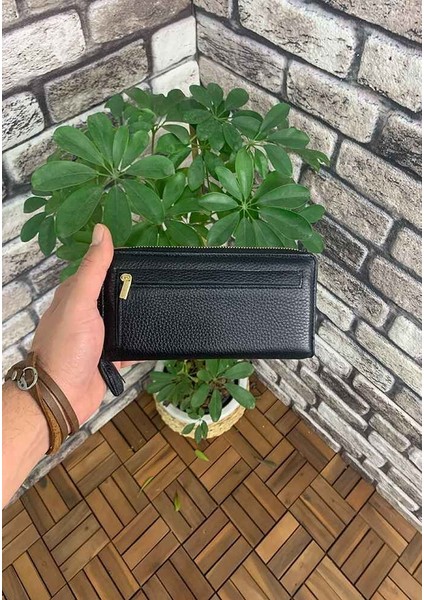 Siyah Fermuarlı ve Hakiki Deri Patlı El Portföyü