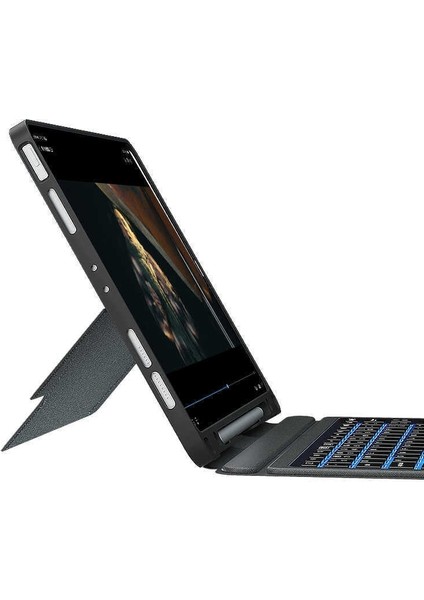 Apple iPad Air 12.9 Inç 2022 (5.nesil) Uyumlu Fuchsia Touch Pad Bluetooth Klavyeli Standlı Mıknatıslı Tablet Kılıfı