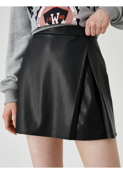 Deri Görünümlü Mini Etek Pileli indirimleri