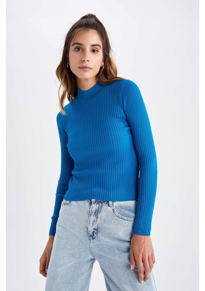 Fitted Yarım Balıkçı Yaka Ribana Triko Kazak X7886AZ22WN modelleri
