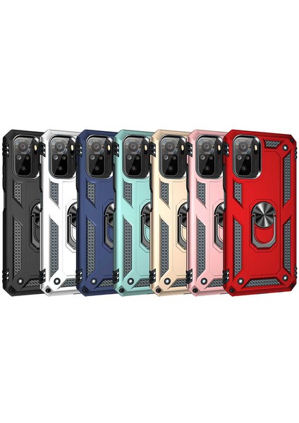 Xiaomi Poco M5S ile Uyumlu Kılıf Shockproof Zırhlı Kauçuk Yüzük Tutuculu 360 Derece Mavi