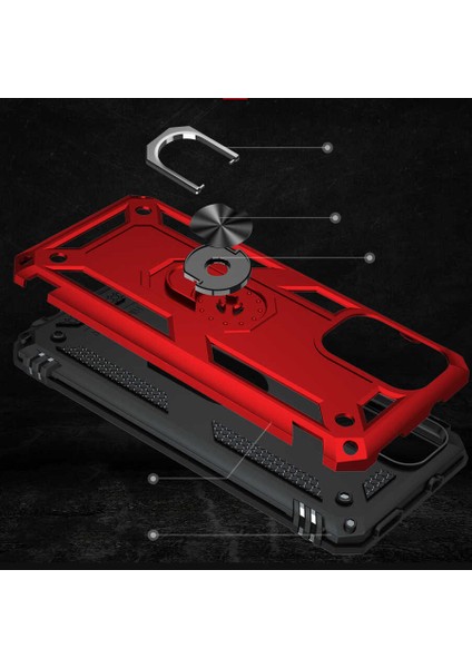 Xiaomi Poco M5S ile Uyumlu Kılıf Shockproof Zırhlı Kauçuk Yüzük Tutuculu 360 Derece Mavi