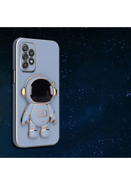 MTK Moveteck Samsung Galaxy A23 Kılıf Kamera Koruma Astronot Standlı Sevimli Parlak Gold Kenarlı