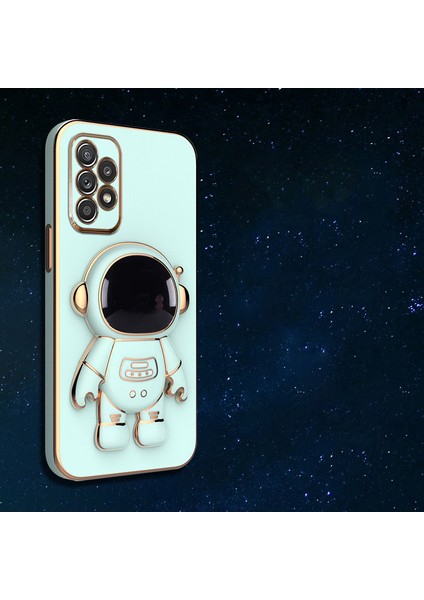 MTK Moveteck Samsung Galaxy A23 Kılıf Kamera Koruma Astronot Standlı Sevimli Parlak Gold Kenarlı