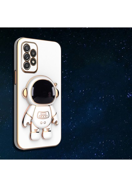 MTK Moveteck Samsung Galaxy A32 Kılıf Kamera Koruma Astronot Standlı Sevimli Parlak Gold Kenarlı