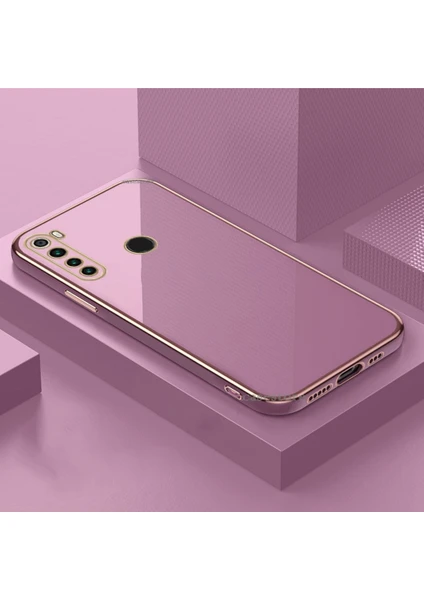 MTK Moveteck Xiaomi Redmi Note 8 Kılıf Kamera Korumalı Parlak Gold Kenarlı Yumuşak Renkli Silikon Kapak