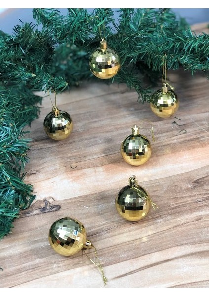 6 Adet Gold Yılbaşı Ağacı Süsü Cici Top