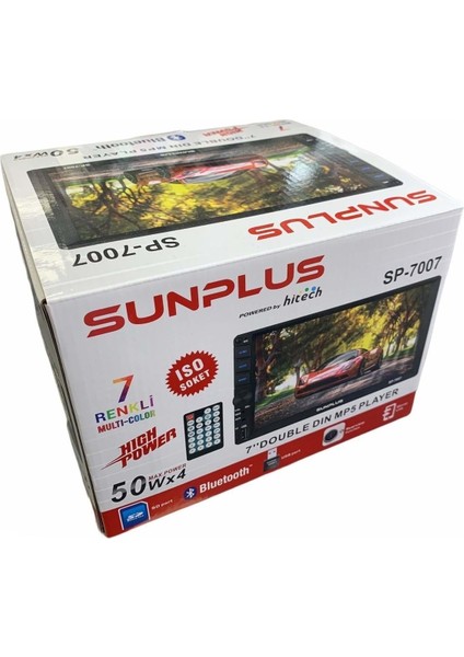 Sun Plus Sunplus SP-7007 7 Inç 7 Renkli Double 4X50 Watt Bluetoothlu Oto Teyp