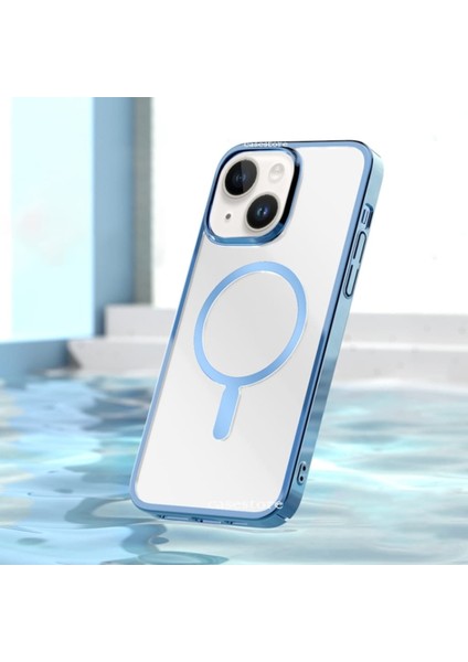 Apple iPhone 14 Plus Uyumlu Kılıf Tam Koruma Manyetik Arkası Şeffaf Sert Pc Elektrolize Lazer Kesim