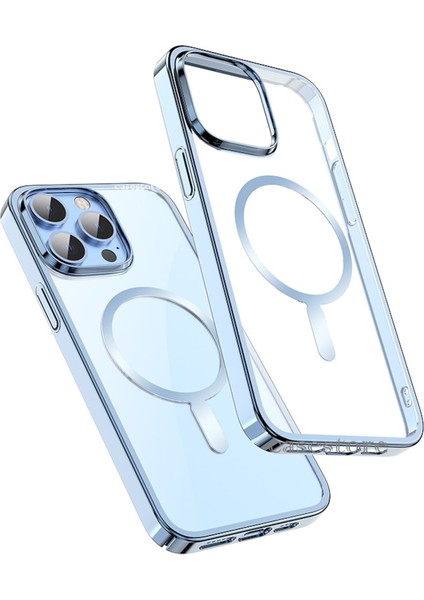 Apple iPhone 14 Plus Uyumlu Kılıf Tam Koruma Manyetik Arkası Şeffaf Sert Pc Elektrolize Lazer Kesim