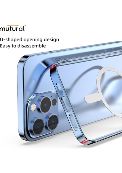 Apple iPhone 14 Plus Uyumlu Kılıf Tam Koruma Manyetik Arkası Şeffaf Sert Pc Elektrolize Lazer Kesim