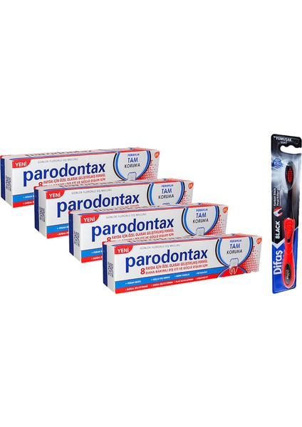 Paradontax Ferahlık Tam Koruma 200 ml ( 50 ml X 4 ) ve Difaş Black Diş Fırçası