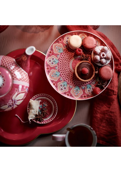 Flower Festival Kırmızı Porselen Kek Standı 21 cm