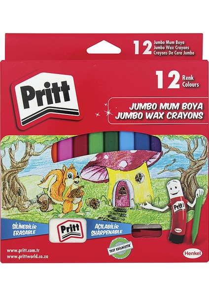 12'li Jumbo Üçgen Silinebilir Pastel Boya (Mum Boya) + Silgi ve Kalemtıraş Hediyeli