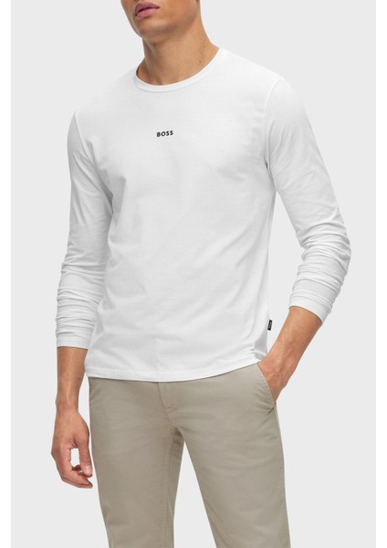 Logolu Regular Fit Bisiklet Yaka Uzun Kollu Pamuklu T Shirt Erkek T Shirt 50473286 100