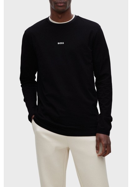 Logolu Regular Fit Bisiklet Yaka Uzun Kollu Pamuklu T Shirt Erkek T Shirt 50473286 001