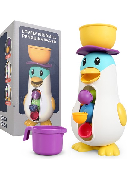 Klasik Penguen Su Çarkı Çocuk Yürümeye Başlayan Duş Emici Banyo Oyuncağı