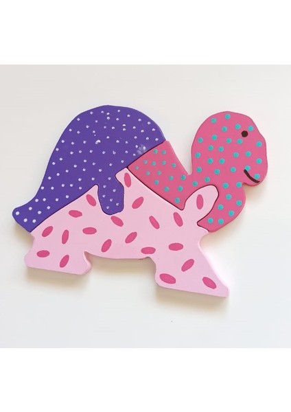 Benekli Pembe Kaplumbağa Ahşap Puzzle Yapboz