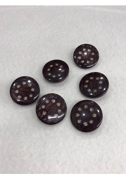 Taşlı Düğme Bordo 6 Adet