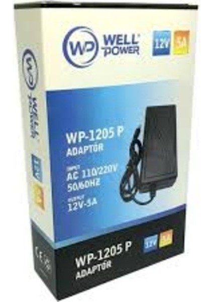 WP-1205 P Adaptör 12 Volt 5 Amper Plastik Kasa Adaptör 5.5x2.5mm Jak Fişli Adaptör