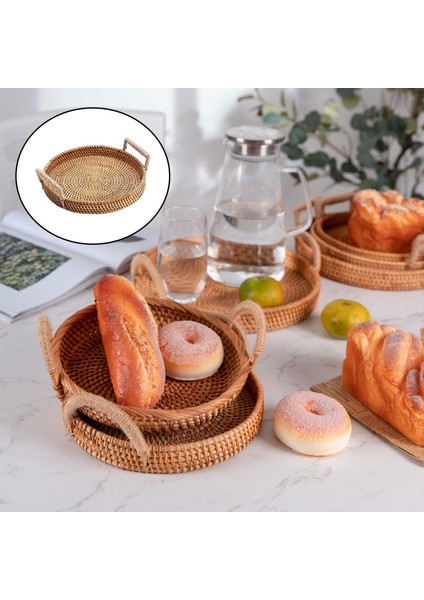 El Yapımı Hasır Servis Sepet Gıda Rattan Yuvarlak Tepsisi Ev Dekorasyon Kare Kolu L (Yurt Dışından)