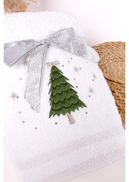 %100 Pamuk 2'li Çam Ağacı Nakışlı Yılbaşı 50 x 70 Happy New Year El Yüz Havlusu Yeni Yıl modelleri