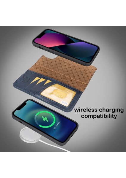 Apple iPhone 14 Plus Uyumlu Deri Cüzdanlı Kılıf Mwwn Tn5 Mavi