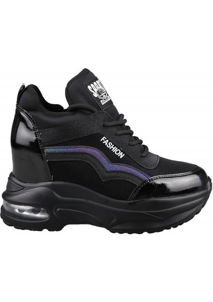 22K300-9 Dolgu Topuk Siyah Kadın Sneakers