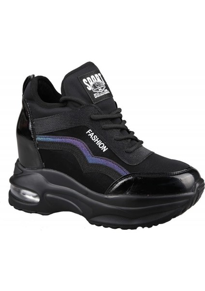 22K300-9 Dolgu Topuk Siyah Kadın Sneakers