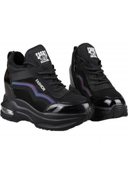 22K300-9 Dolgu Topuk Siyah Kadın Sneakers