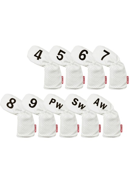 9x Golf Demir Headcover Seti 4-9, Pw, Sw, Aw Su Geçirmez Pu Pu Koruyucu Aksesuarlar Beyaz