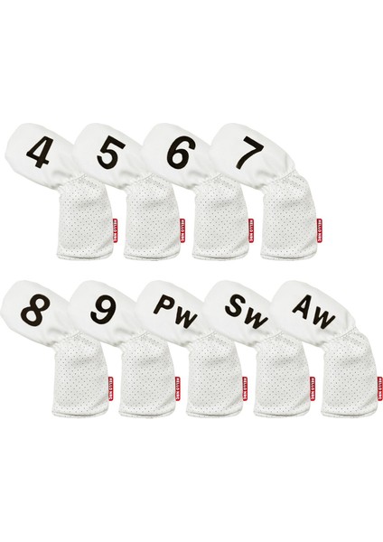 9x Golf Demir Headcover Seti 4-9, Pw, Sw, Aw Su Geçirmez Pu Pu Koruyucu Aksesuarlar Beyaz fiyatları