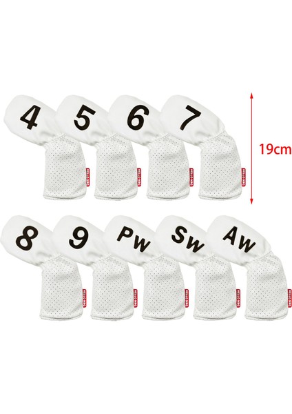 9x Golf Demir Headcover Seti 4-9, Pw, Sw, Aw Su Geçirmez Pu Pu Koruyucu Aksesuarlar Beyaz indirimleri